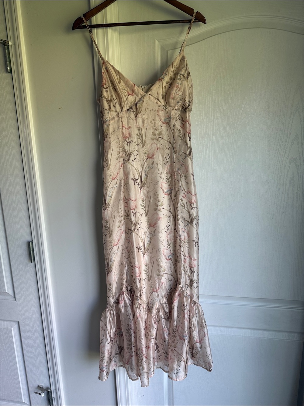 Storia Cream Floral Slip Dress with Dusty Rose and Soft Blue Accents
